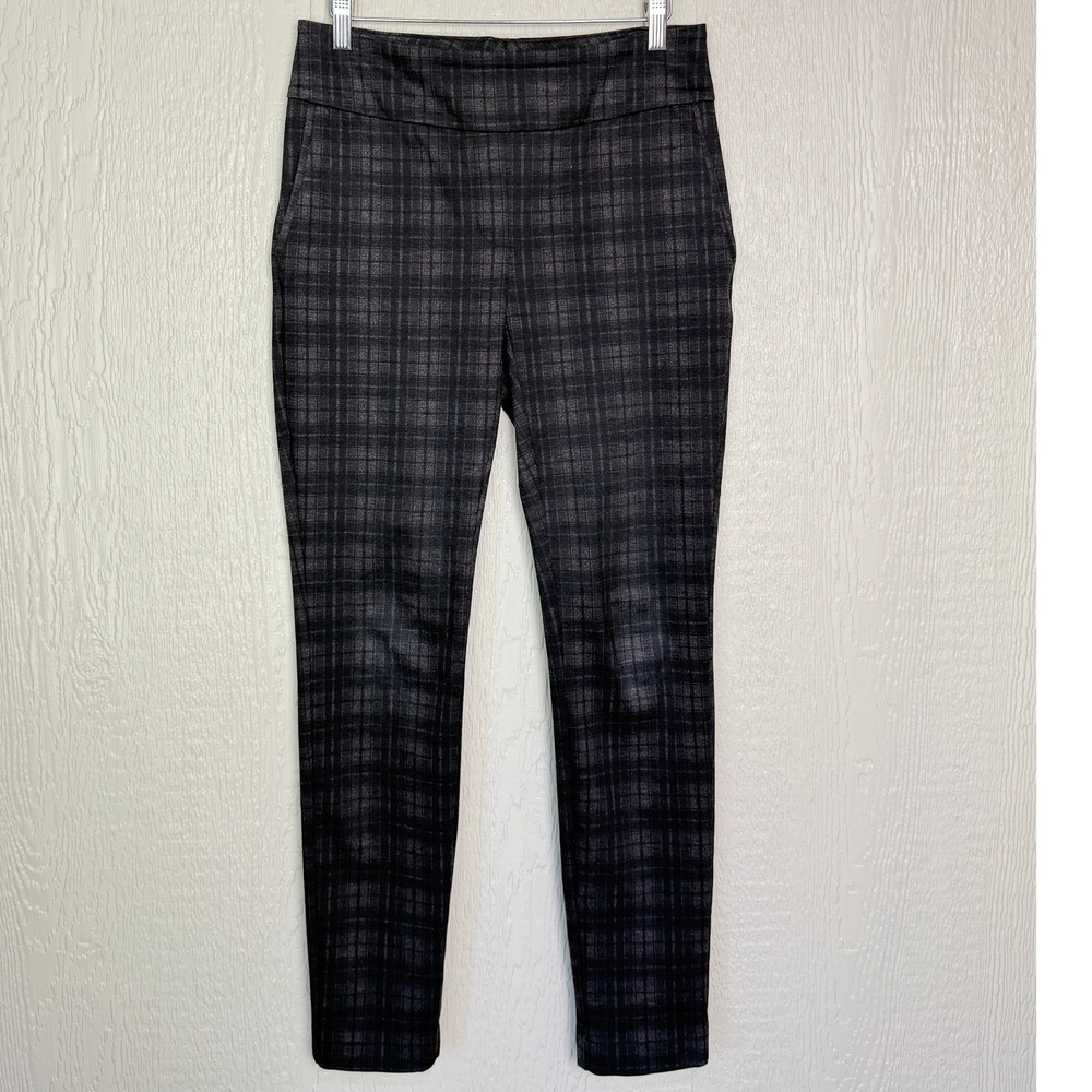 Dalia Women's Black Grey Plaid Tartan Pull On Skinny Ankle Pants Size Small